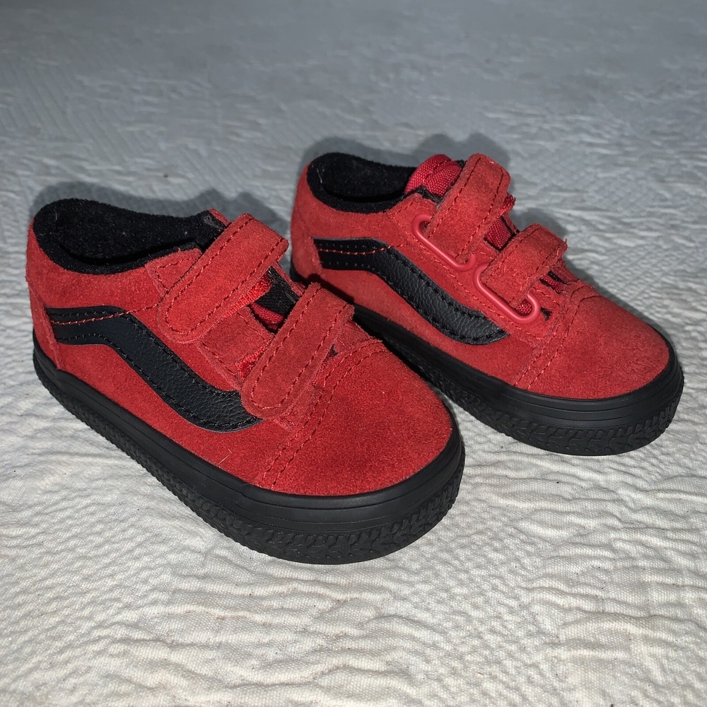 Vans Toddlers Old Skool RED Black TRIM Toddler Size US 4 Shoes Sneakers EUC